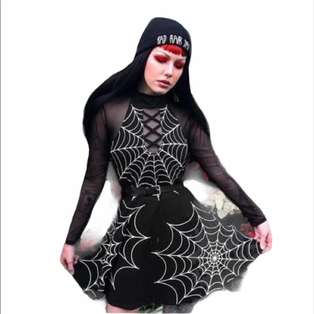 Tangled Web We Weave Spiderweb Choker Skater Dress - image 3